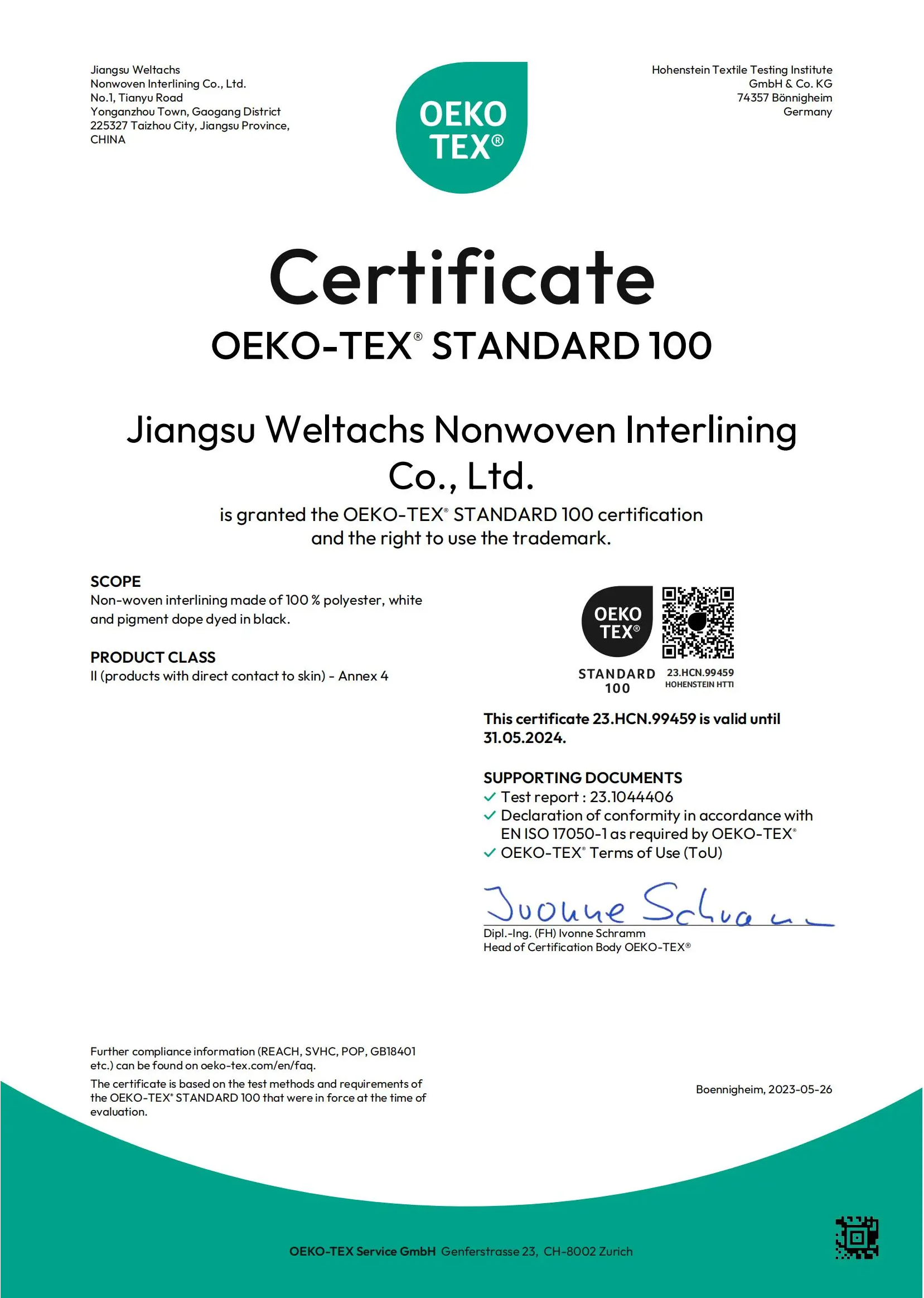 OKEO-100 CERTIFICATE 